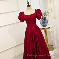 Red Puff Sleeve Prom Dress / Red Bridesmaid Dress / Victorian Dress