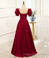 Red Puff Sleeve Prom Dress / Red Bridesmaid Dress / Victorian Dress