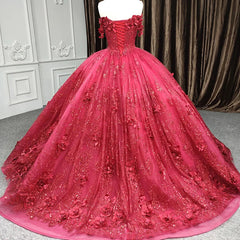 Red Quinceanera Dresses Ball Gown Sequined Flowers