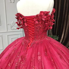 Red Quinceanera Dresses Ball Gown Sequined Flowers