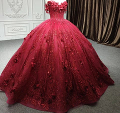 Red Quinceanera Dresses Ball Gown Sequined Flowers