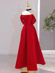 Red Satin Red Satin A-line Scoop Long Party Dress, Red Satin Prom Dress