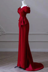 Red Satin Sweetheart Straps Long Formal Dresses Red Long Prom Dresses