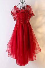 Red Sweetheart Tulle High Low Homecoming Dresses , Red Party Dresses