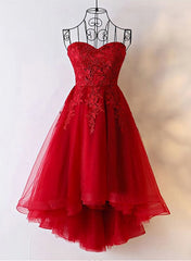 Red Sweetheart Tulle High Low Homecoming Dresses , Red Party Dresses