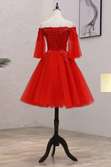 Red Sweetheart Tulle with Lace and Beaded Homecoming Dress, Red Party Dress