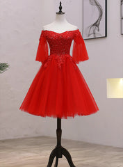 Red Sweetheart Tulle with Lace and Beaded Homecoming Dress, Red Party Dress