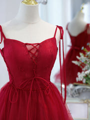 Red Tulle Lace Short Prom Dress Red Lace Puffy Homecoming Dress