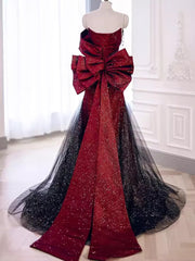 Red Tulle Off the Shoulder Bow Prom Dresses