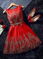 Red Tulle Sequins Bow Homecoming Dresses