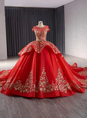 Red Tulle Sequins Cap Sleeve Prom Dresses