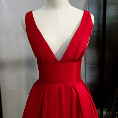 Red V-neckline Satin Floor Length Prom Dresses Red Evening Gown prom Dresses shops