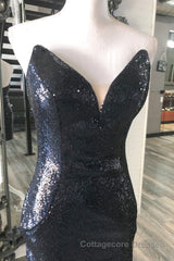 Blue Sequin Strapless Bodycon Homecoming Dress