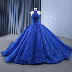 Royal Blue Ball Gown Halter Sleeveless Quinceanera Dresses