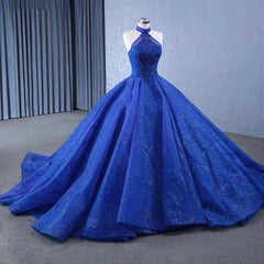 Royal Blue Ball Gown Halter Sleeveless Quinceanera Dresses