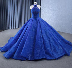 Royal Blue Ball Gown Halter Sleeveless Quinceanera Dresses