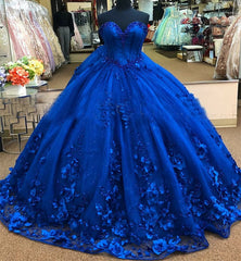 Royal Blue Ball Gown Quinceanera Dresses With 3D Flowers