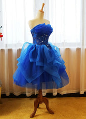 Royal Blue Knee Length Party Dress with Applique, Short Prom Dress