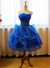 Royal Blue Knee Length Party Dress with Applique, Short Prom Dress