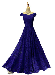 Royal Blue Lace Evening Dresses Floor-length Bridesmaid Dresses