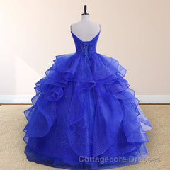 Royal Blue Spaghetti Strap Quinceanera Dresses V-neck with Ruffles