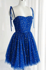 Royal Blue Sparkle Tulle Sweetheart Short Formal Dress, Blue Short Homecoming Dress