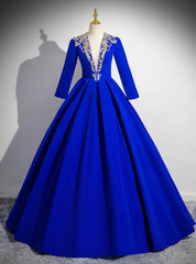 Royal Blue Velvet Long Sleeve Quinceanera Dresses