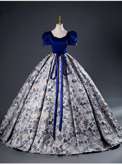 Royal Blue Velvet Short Sleeve Quinceanera Dresses