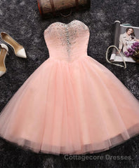 Pink A Line Sweetheart Neck Short Prom Dress, Homecoming Dresses