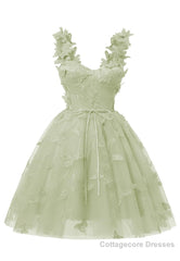 Sage Green 3D Butterfly Lace Applique Tulle Homecoming Dress for Teens Sweetheart Mini Short Prom Dresses