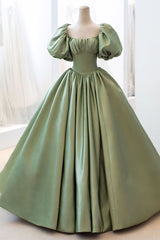 Sage Green Ball Gown Short Bell Sleeves Prom Dresses Long