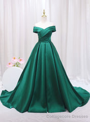 Satin Off the Shoulder Pleats Prom Dress