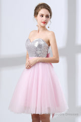 Sequin Lace & Tulle Sweetheart Neckline Short Length A-line Bridesmaid Dresses