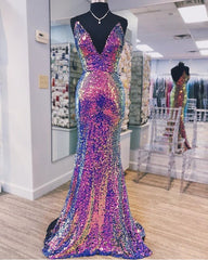 Sequins V-Neck Prom Dresses Long Formal Dresses