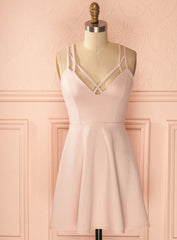 Sexy A-Line Criss-Cross Straps Light Pink Satin Homecoming Dresses With Pleats