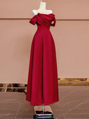 Sexy A Line Off The Shoulder Red Satin Floor Length Evening Dresses Prom Dresses