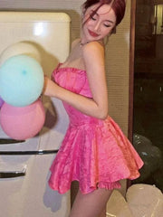 Sexy A line Strapless Short Pink Homecoming Dresses