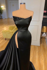 Sexy Black Long Prom Dresses With Split Beadings Evening Gowns