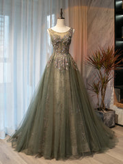 Sexy Green Tulle Sequins Beading Prom Dresses