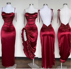 Sexy Mermaid Sleeveless Floor Length Backless Evening Dresses Red Prom Dresses