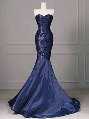 Sexy Mermaid Sweetheart Navy Blue Floor Length Evening Dress Prom Dresses