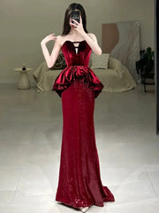 Sexy Mermaid Sweetheart Red Floor Length Evening Dresses Prom Dresses