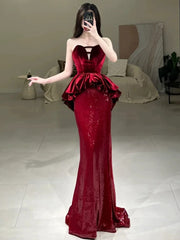 Sexy Mermaid Sweetheart Red Floor Length Evening Dresses Prom Dresses