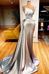 Sexy One Shoulder Mermaid Prom Dresses with Sweep Train