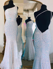 Sexy Sparkly Mermaid Prom Dresses,One Shoulder Sequin Holiday Dresses