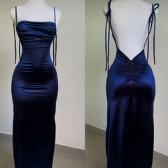 Sexy Straps Backless Prom Dresses Length-Floor Evening Dresses