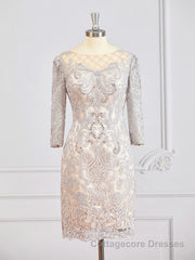 Sheath/Column Bateau Short/Mini Chiffon Mother of the Bride Dresses With Appliques Lace