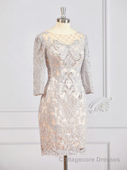 Sheath/Column Bateau Short/Mini Chiffon Mother of the Bride Dresses With Appliques Lace