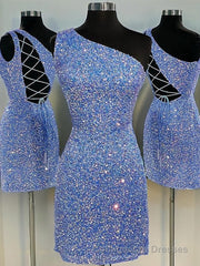 Sheath/Column One-Shoulder Short/Mini Velvet Sequins Homecoming Dresses