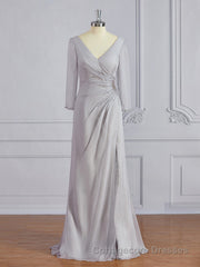 Sheath/Column V-neck Floor-Length 30D Chiffon Mother of the Bride Dresses With Beading